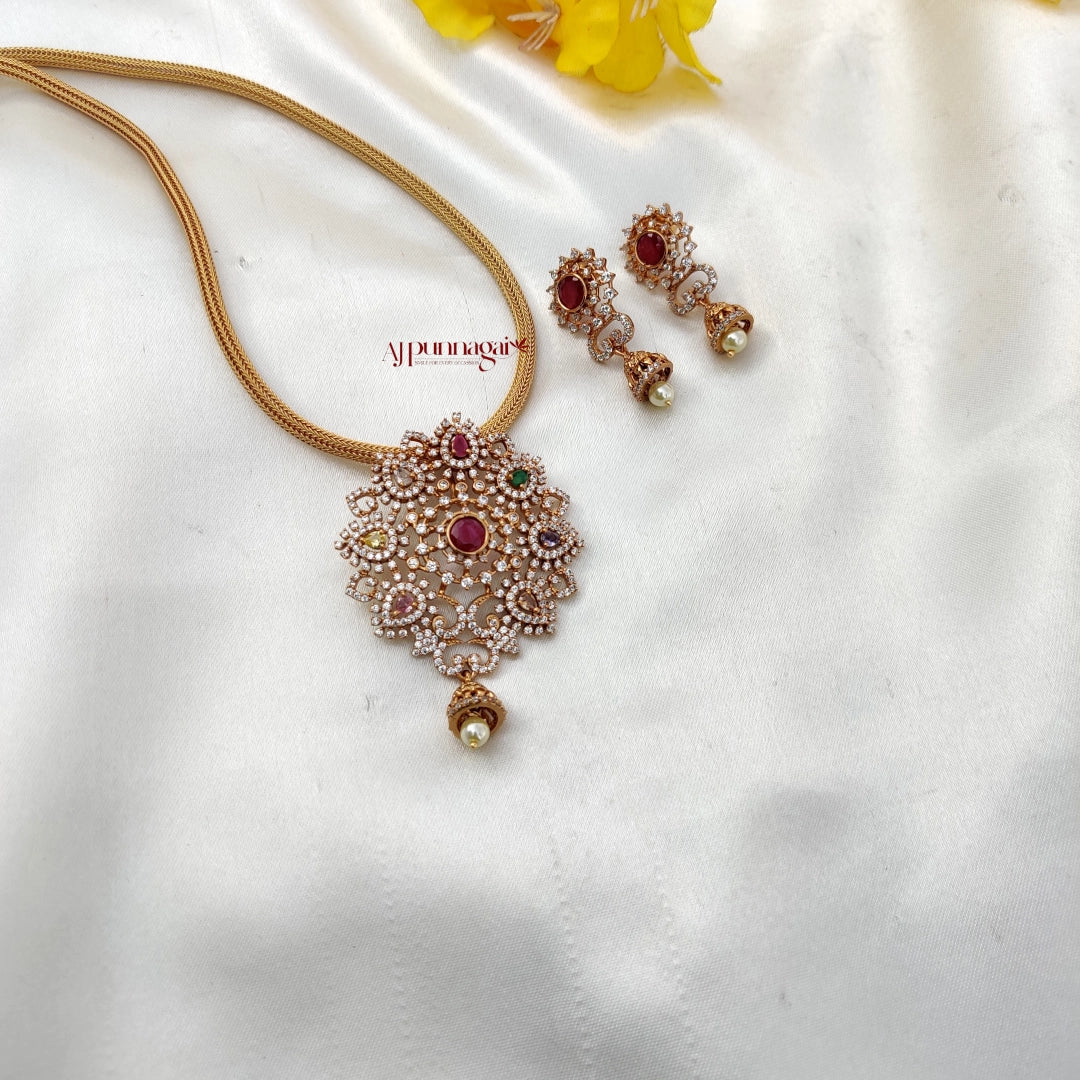 Intricately crafted AD stone Pendant chain - Multi
