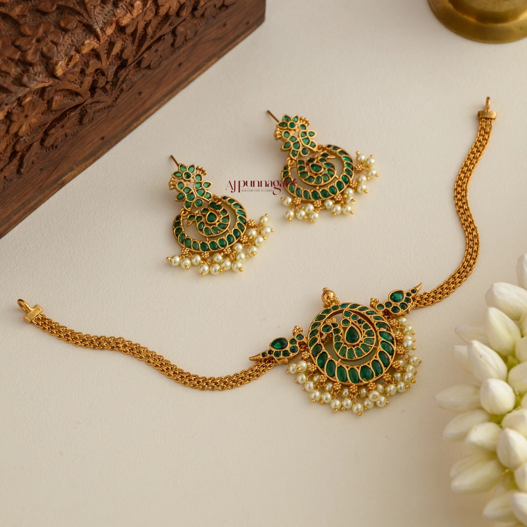 Elegant Peacock Motifs Choker with Kemp - Full Green