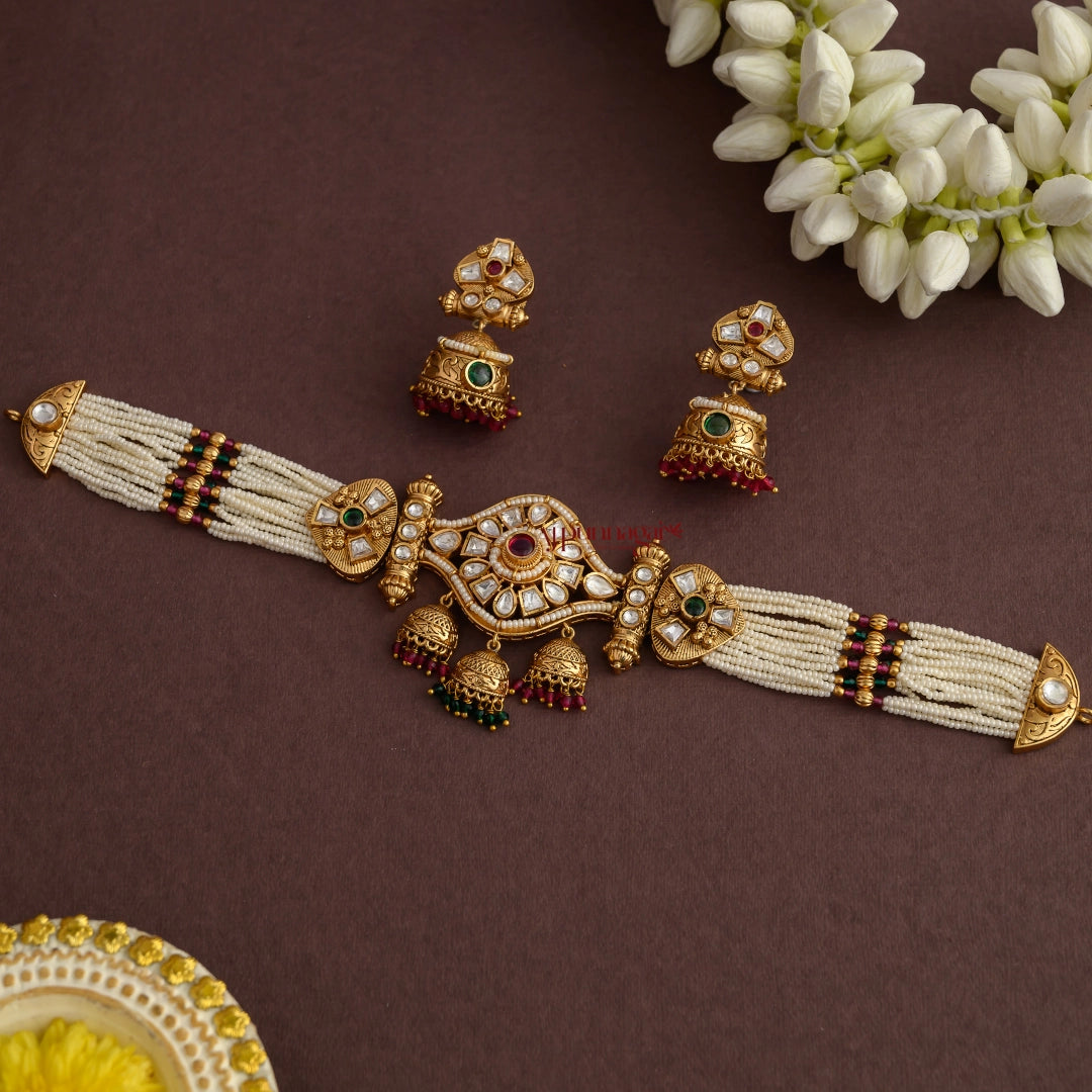 Dazzling Kundan Pearl Choker - Multi