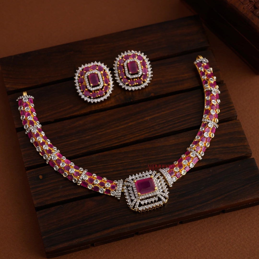 Diamond Replica AD Necklace - Ruby