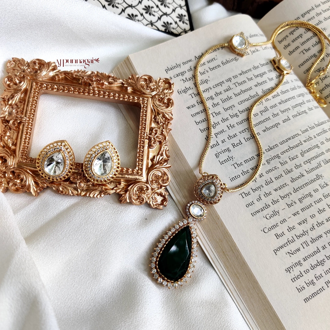 Dazzling Polki Mossanite Pendant set - Green