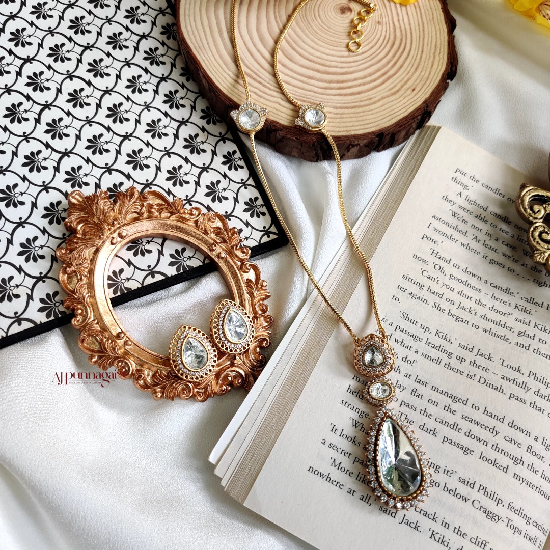 Dazzling Polki Mossanite Pendant set - White