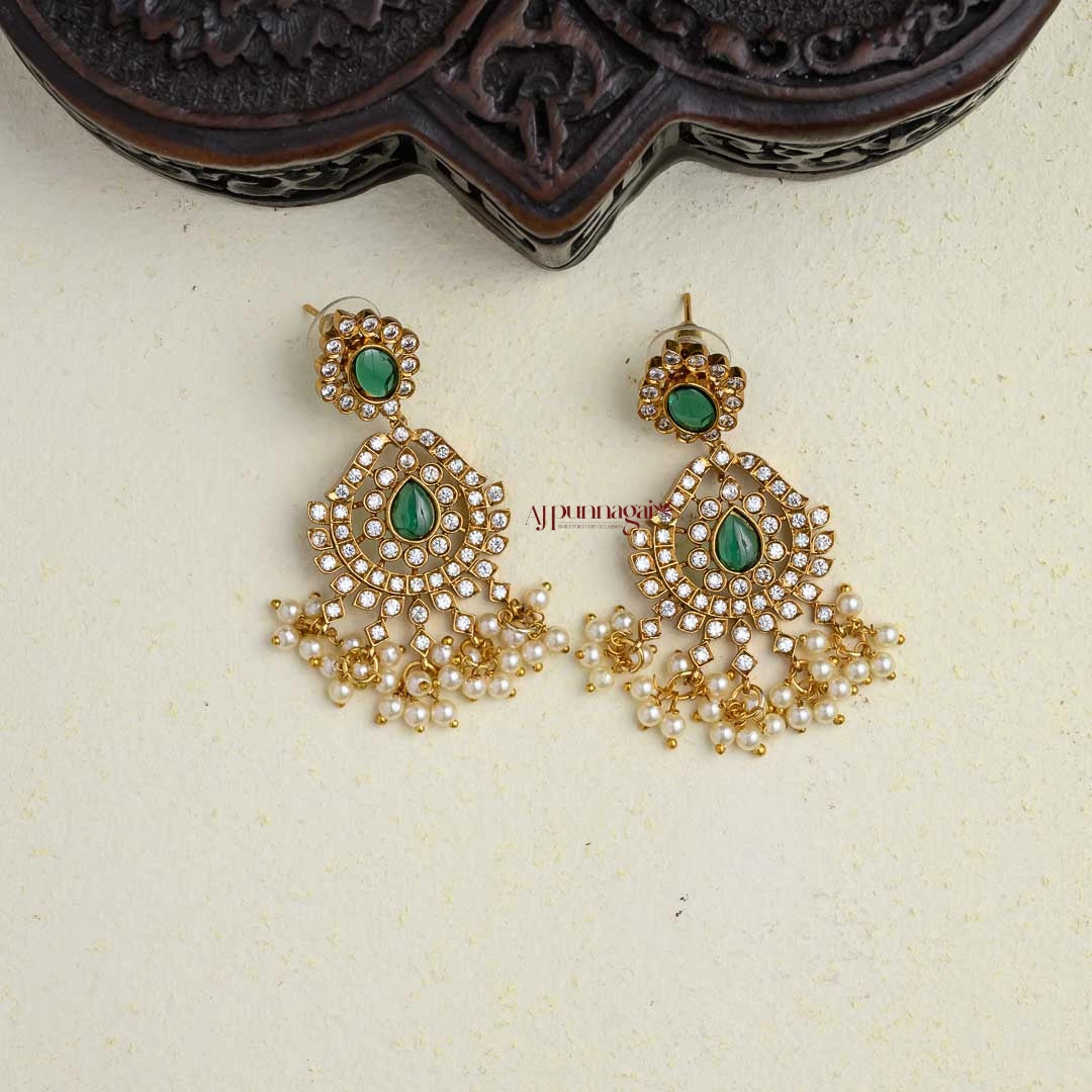 Guttapusalu Necklace with AD Stone - Green