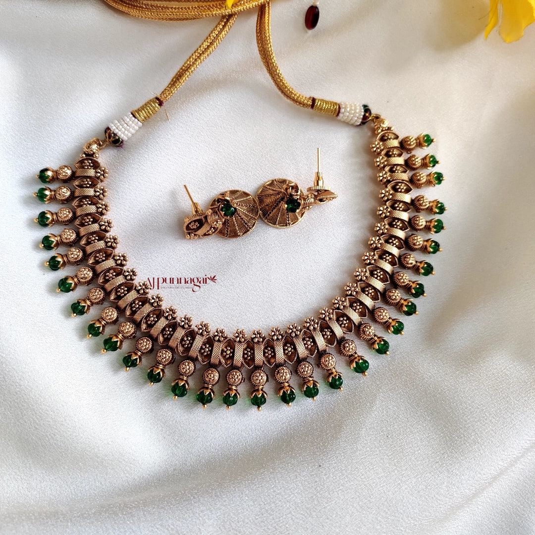 Dazzling Gold Look Green Beaded necklace