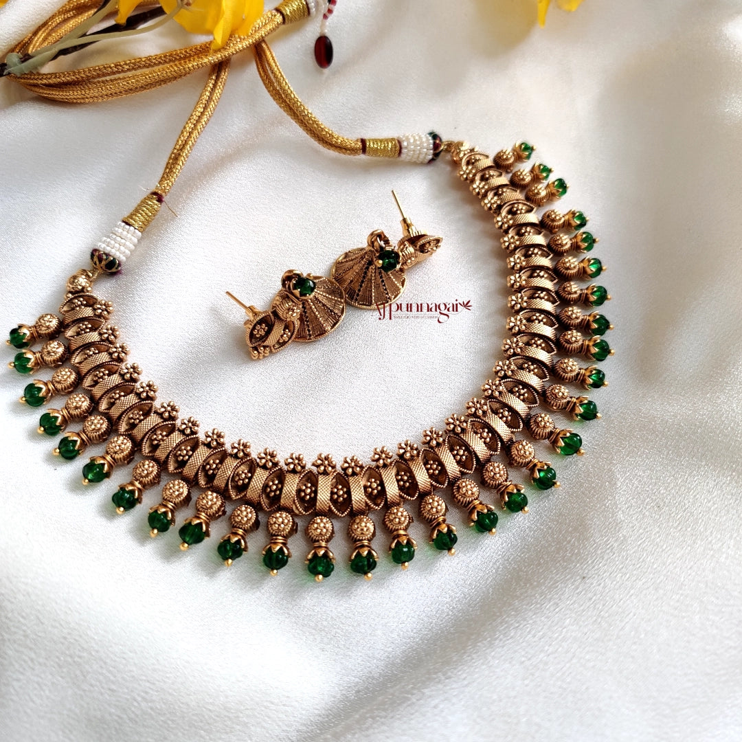 Dazzling Gold Look Green Beaded necklace