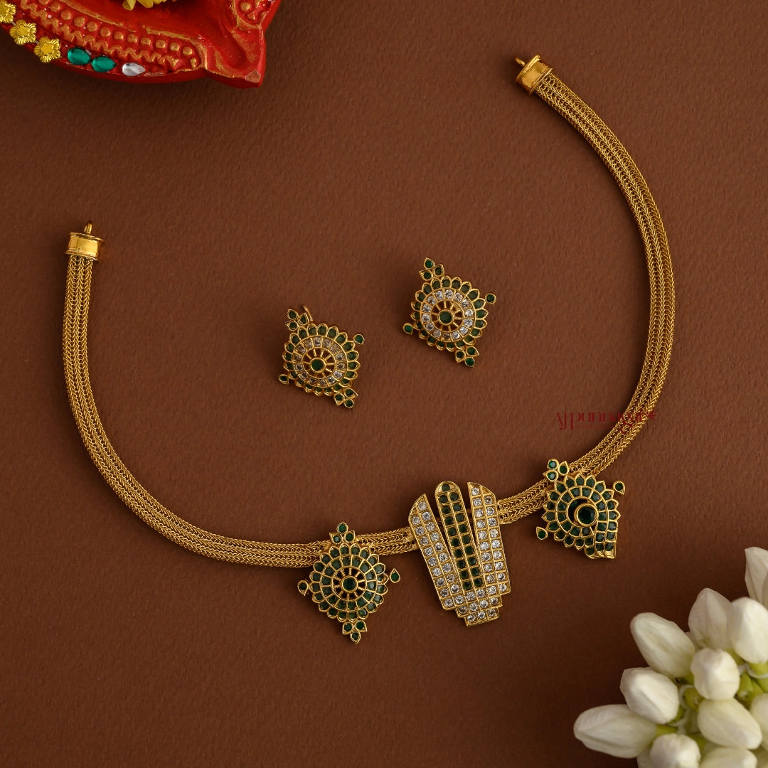 Namam Sangu Chakram Necklace - Green