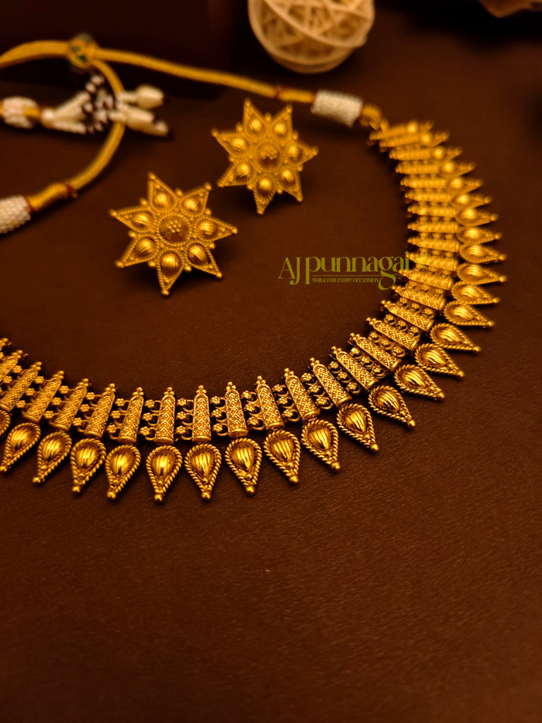 Lovely Antique Finish Mullai Mottu style Necklace