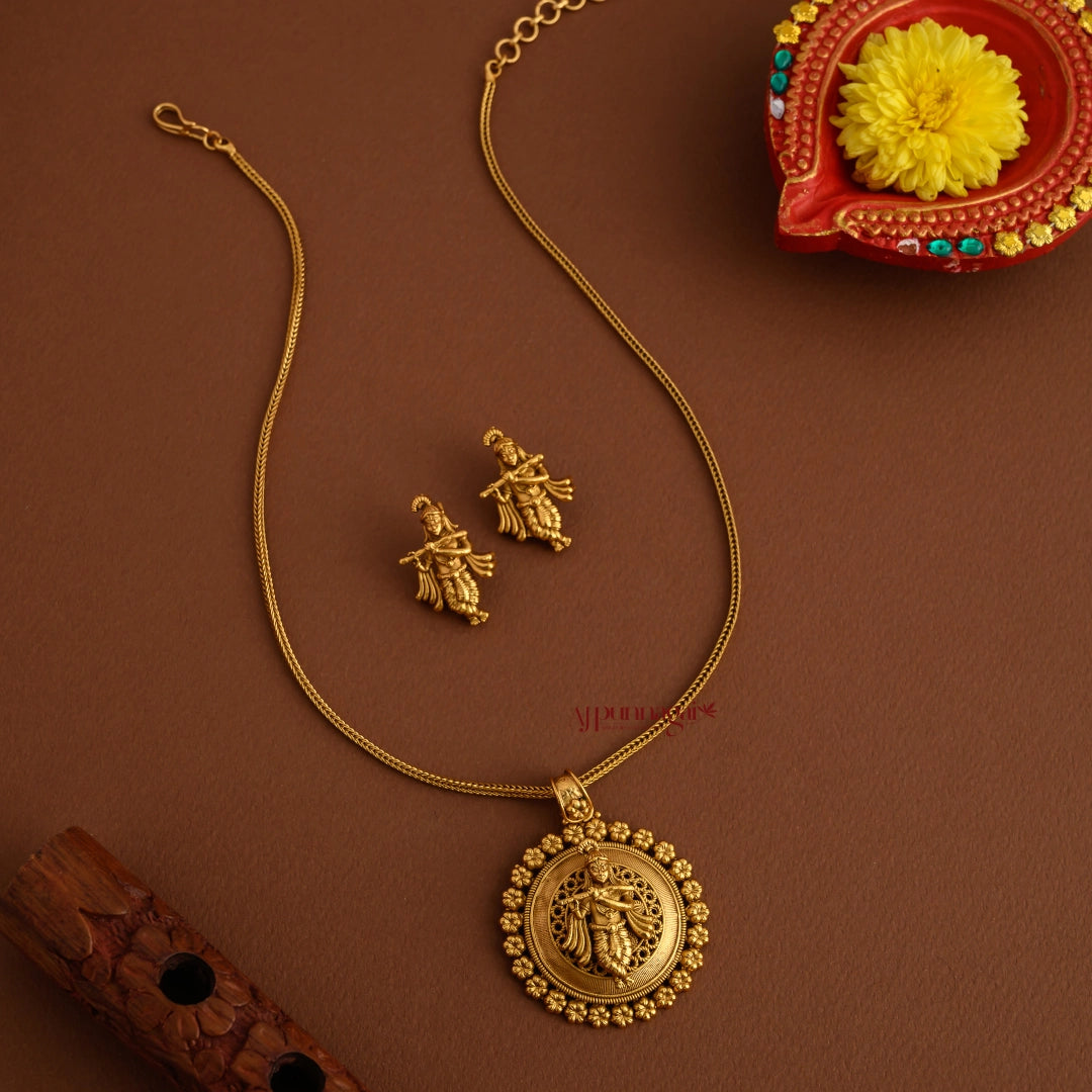 Gold Look Alike Krishna Pendant Chain