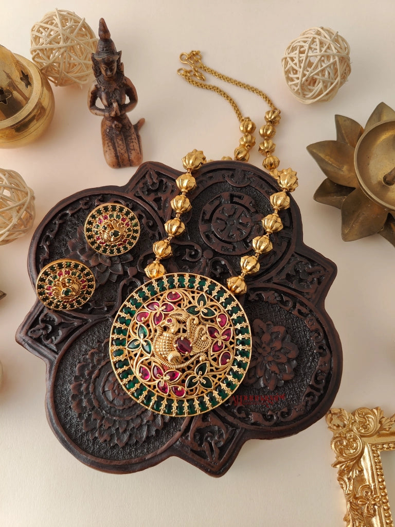 Royal Look Peacock design Beaded Haram - Green