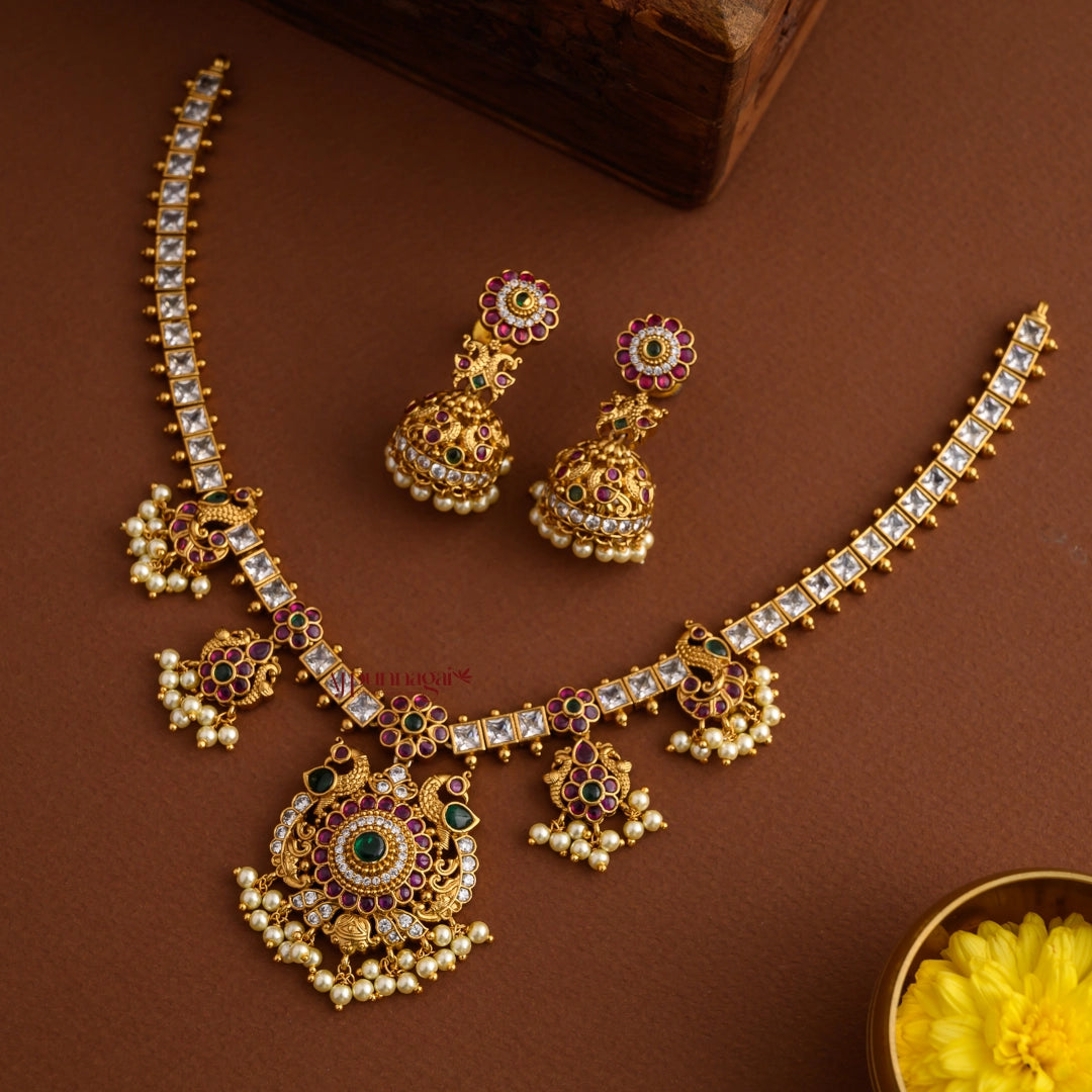 Sparkling AD Peacock Necklace - Multi