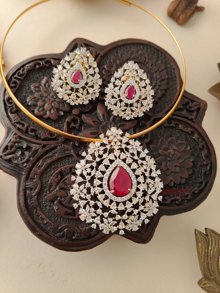 Dazzling AD Stone Hasli Necklace - Ruby