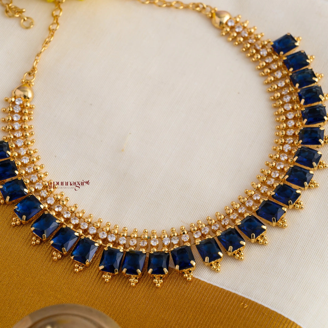 Blue AD Stone Gold Finish Necklace