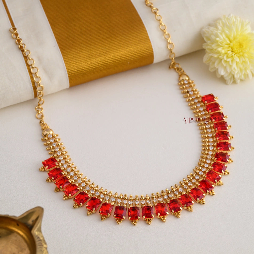 Red AD Stone Gold Finish Necklace
