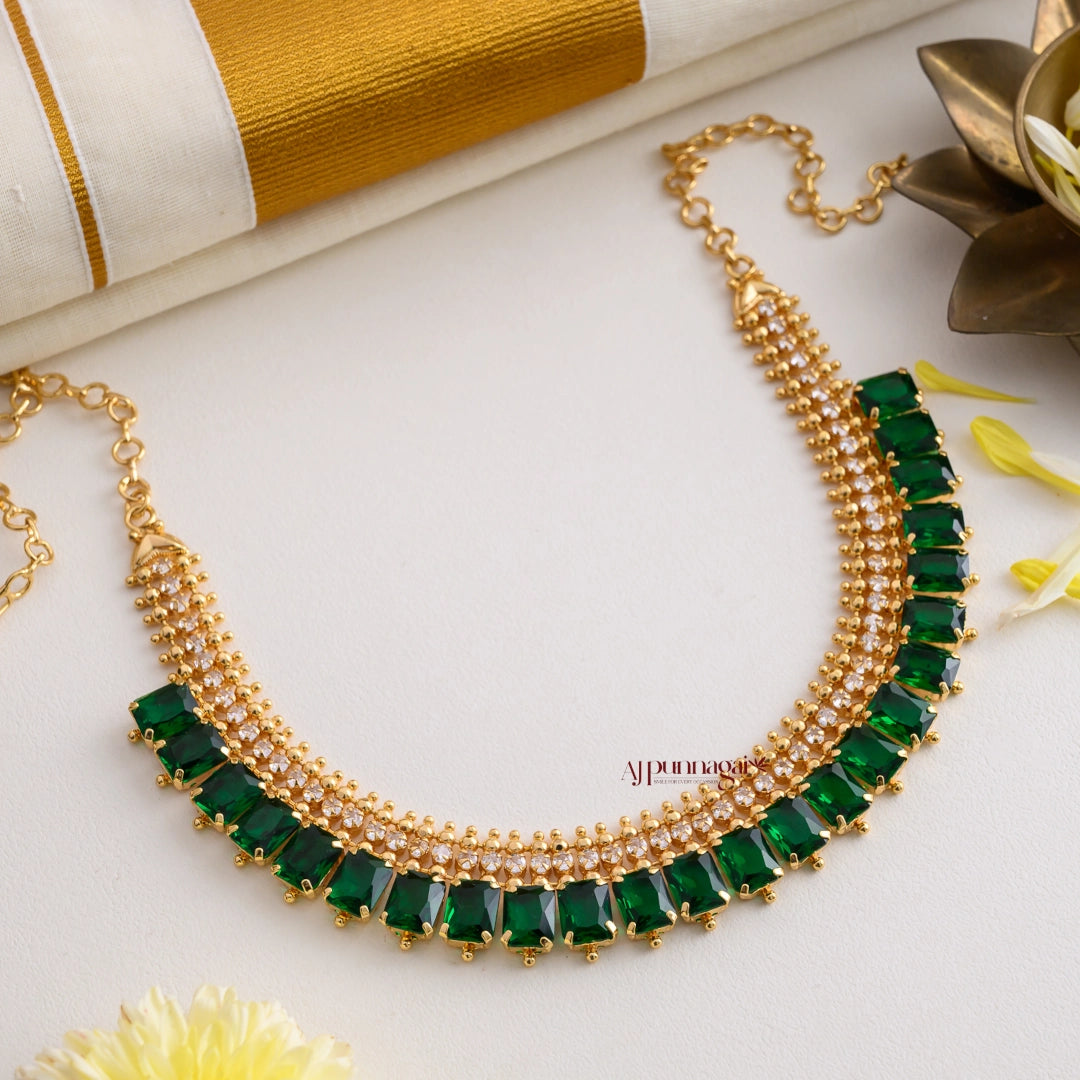 Green AD Stone Gold Finish Necklace
