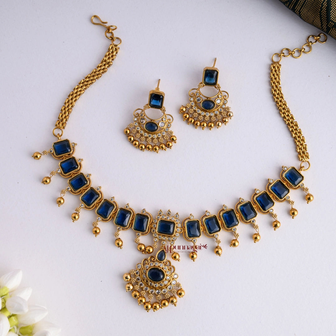 Bold AD Stone Necklace - Dark Blue