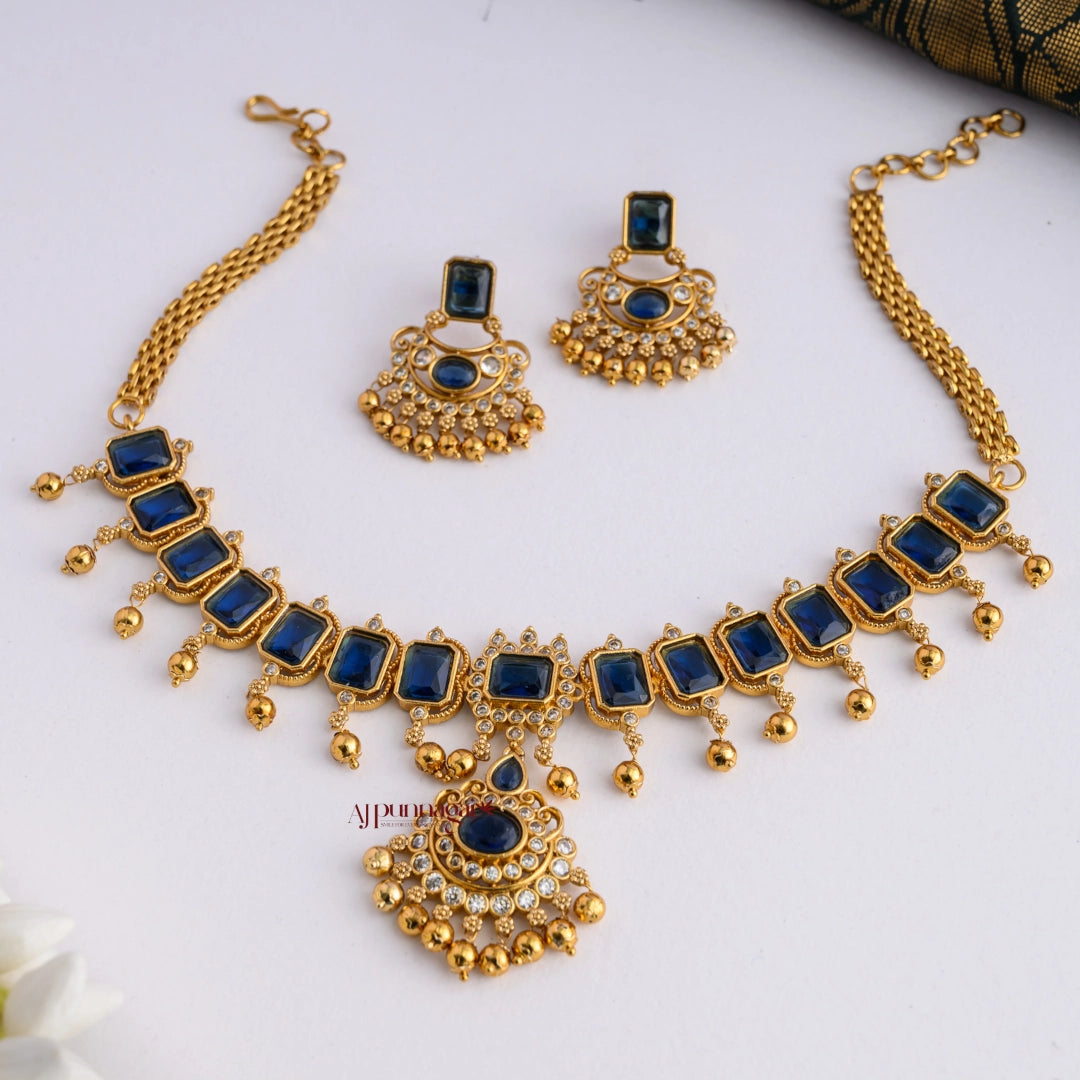 Bold AD Stone Necklace - Dark Blue