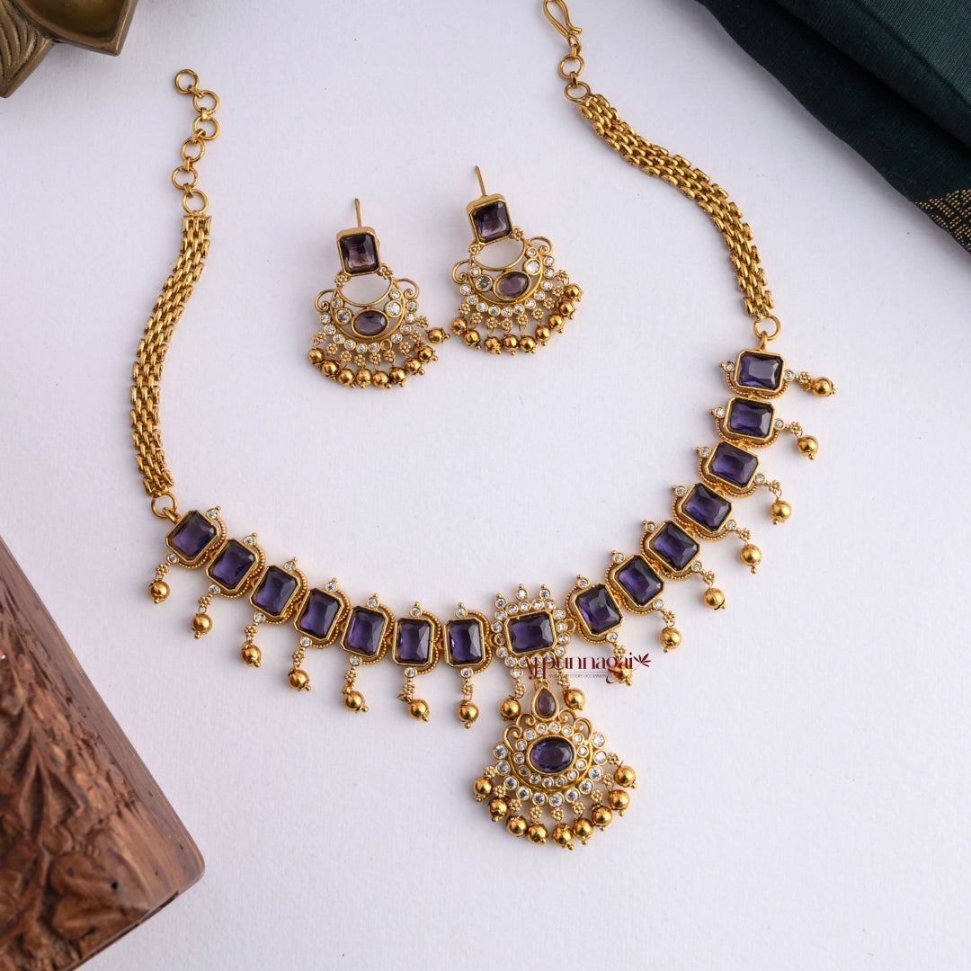 Bold AD Stone Necklace - Violet