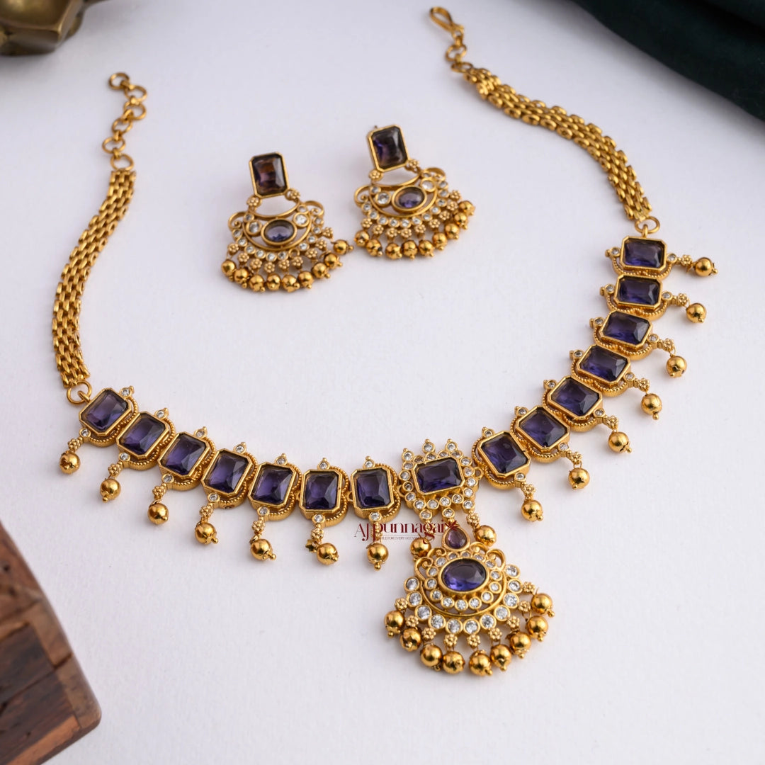 Bold AD Stone Necklace - Violet