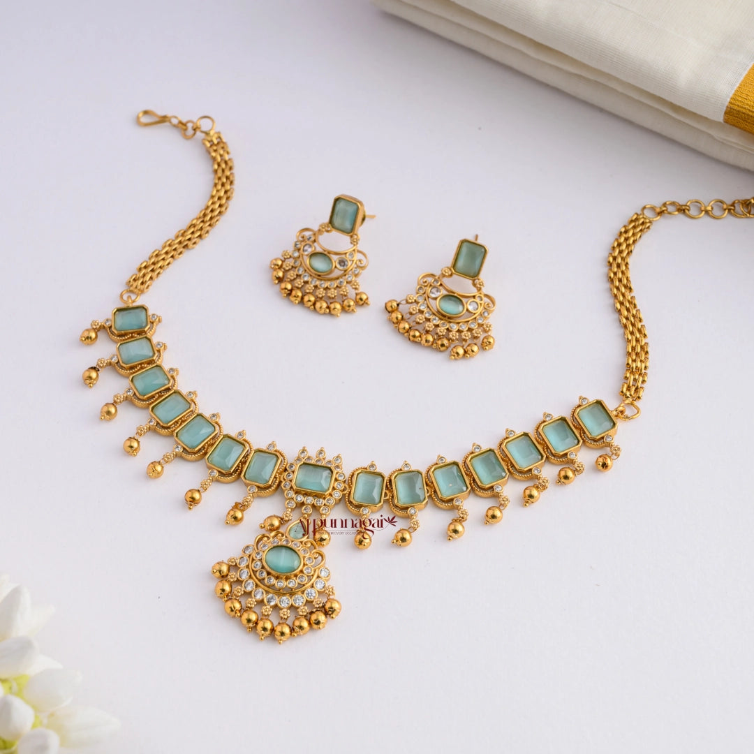 Bold AD Stone Necklace - Pastel Green