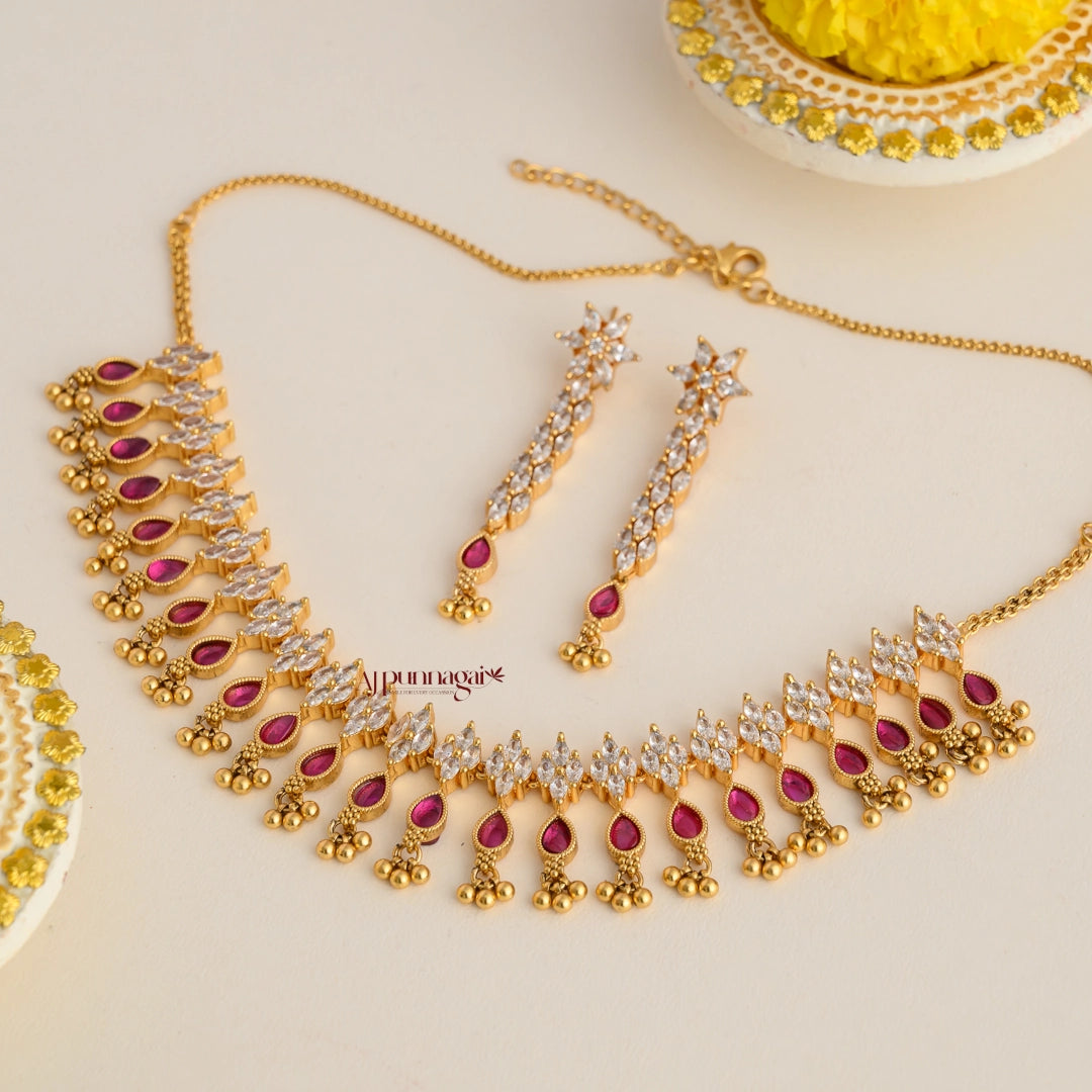 Dazzling Non Idol Necklace - Ruby
