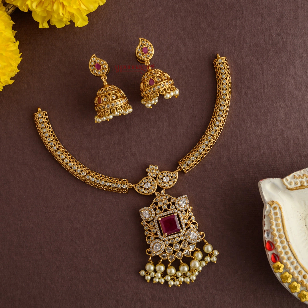 Royal Look AD Hasli Necklace - Ruby