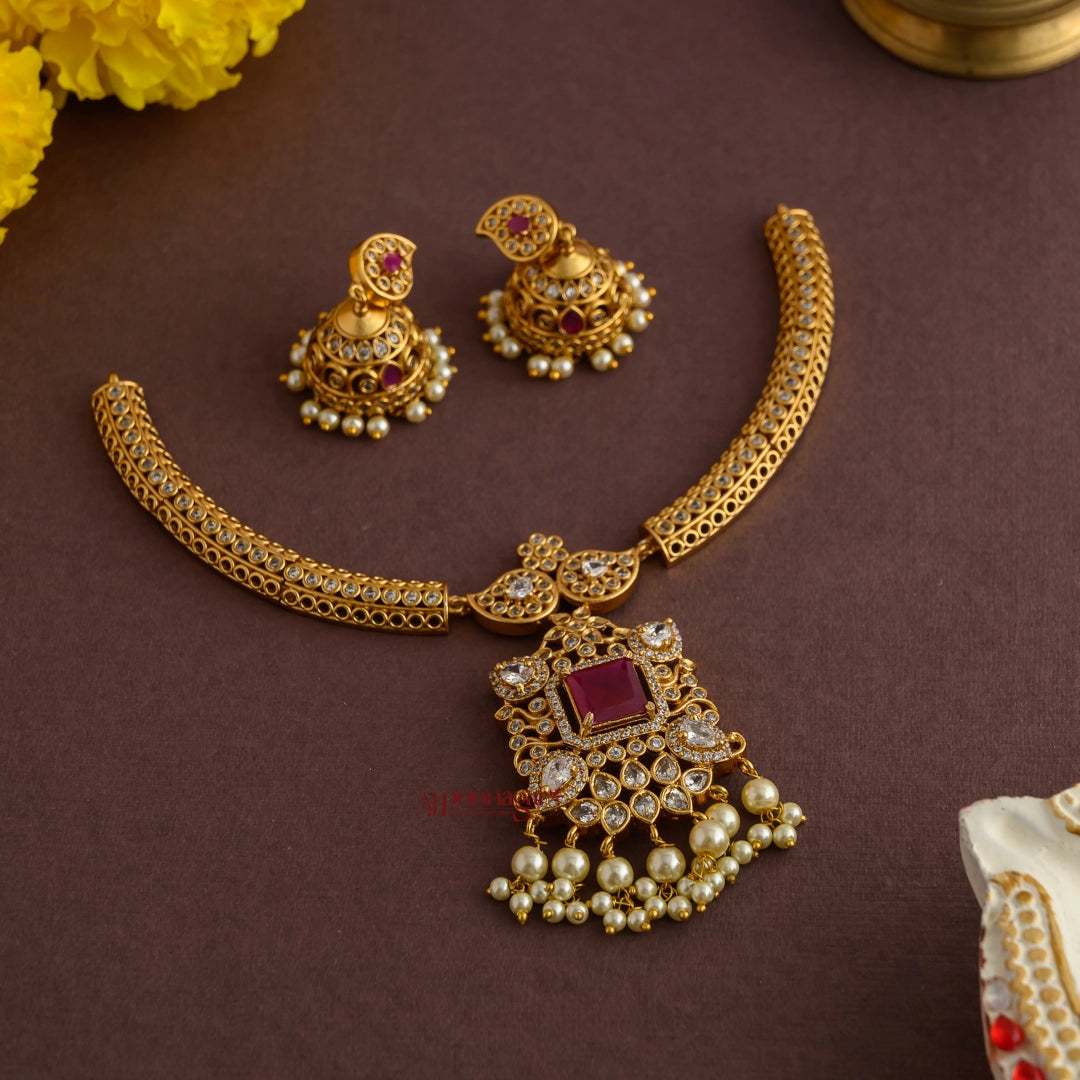 Royal Look AD Hasli Necklace - Ruby
