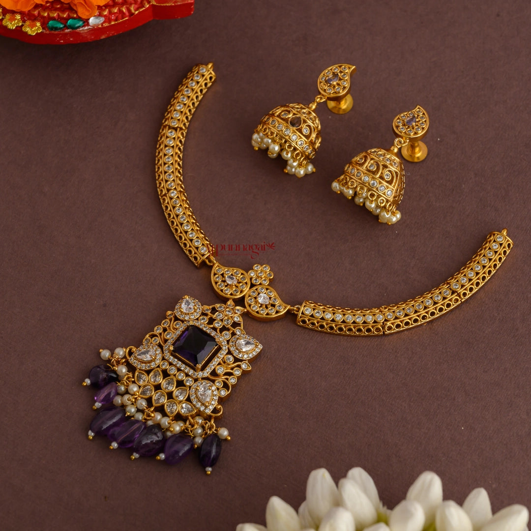 Royal Look AD Hasli Necklace - Violet