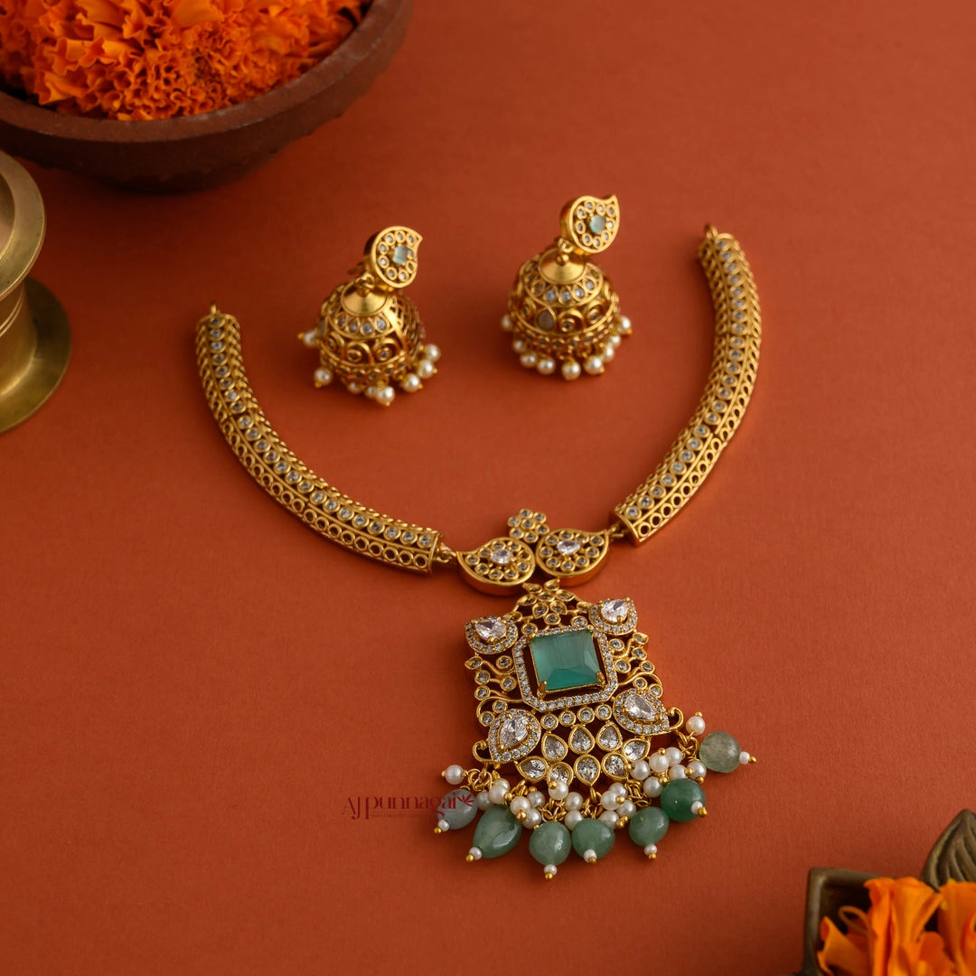 Royal Look AD Hasli Necklace - Pastel Green