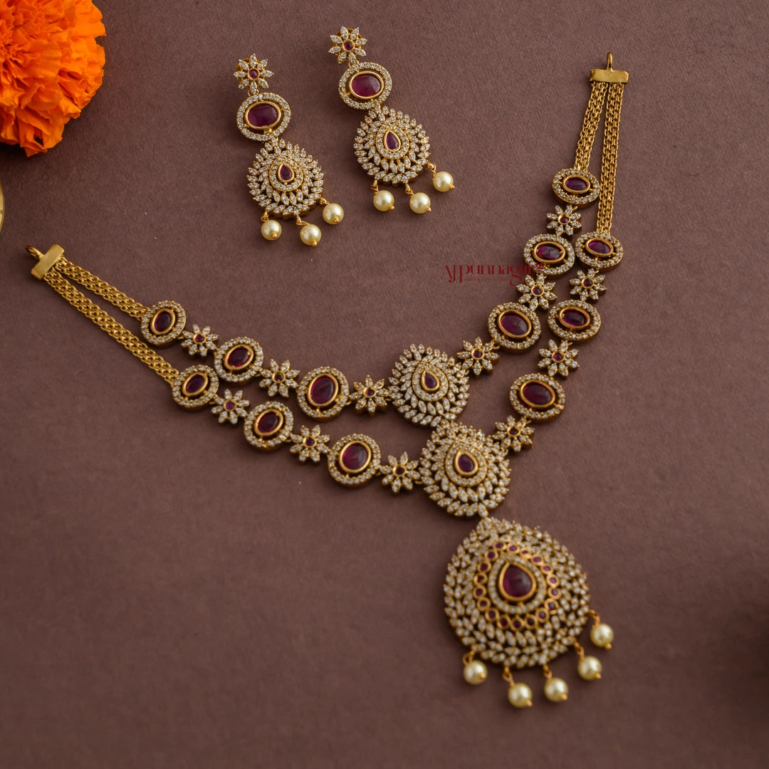 Sparkling 2 Layered Kemp Necklace - Ruby