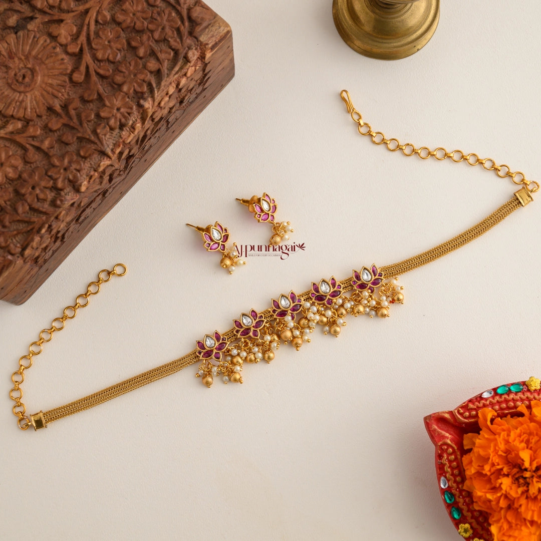 Lotus Matt Necklace - Ruby