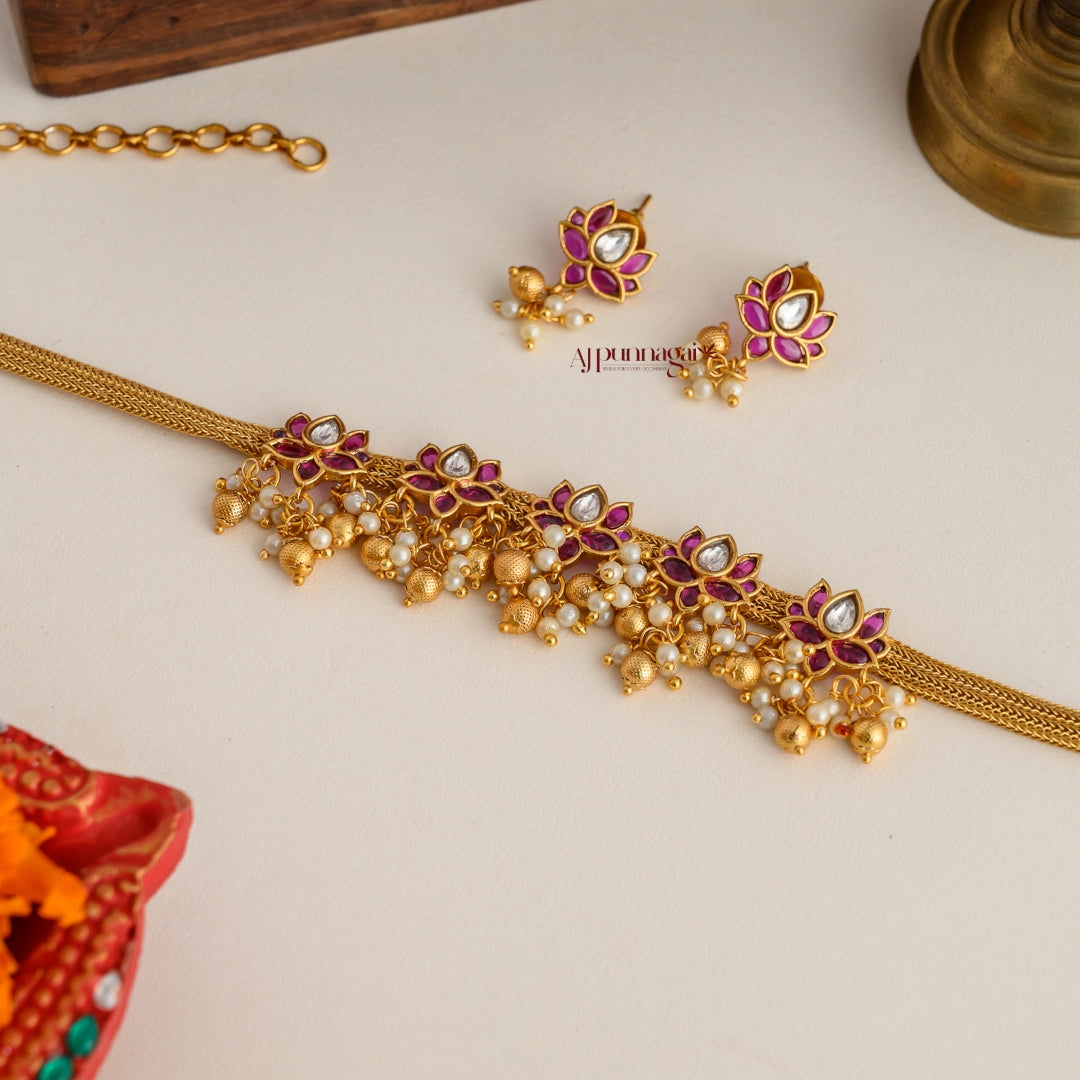 Lotus Matt Necklace - Ruby