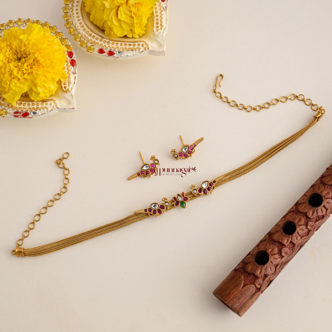 Lotus With Parrot Matt Necklace - Multi
