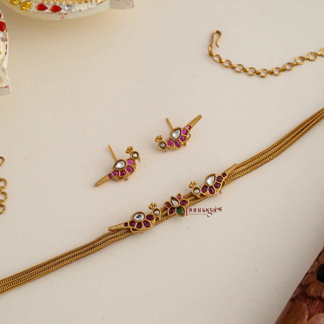 Lotus With Parrot Matt Necklace - Multi
