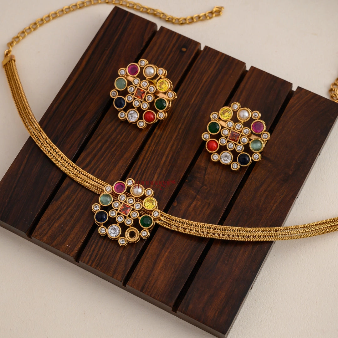Classy Navaratna Matt Necklace
