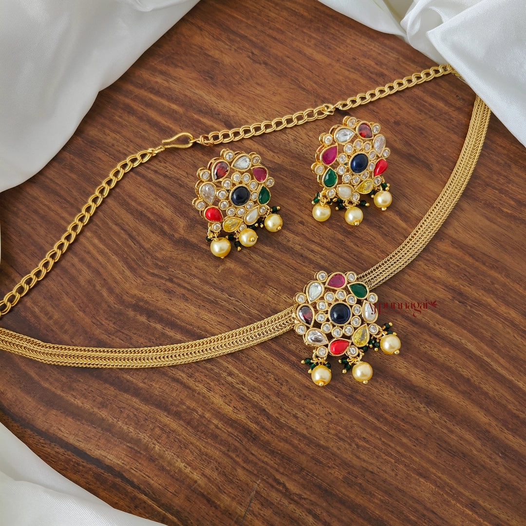 Floral Style Navratna Necklace