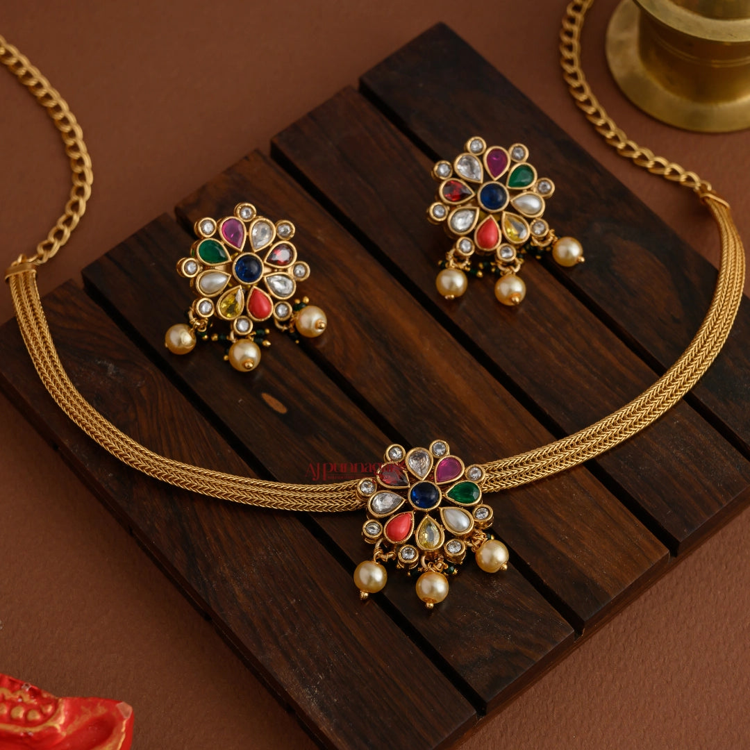 Trendy Navaratna Matt Necklace