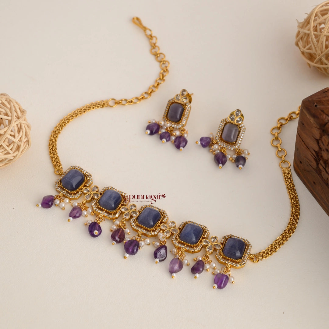 Block Stone High Neck Choker - Violet