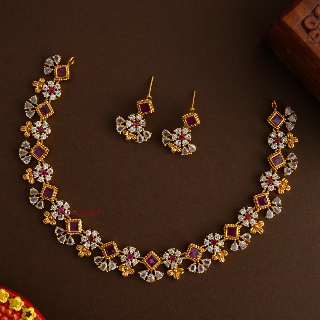 Floral AD Stone Necklace