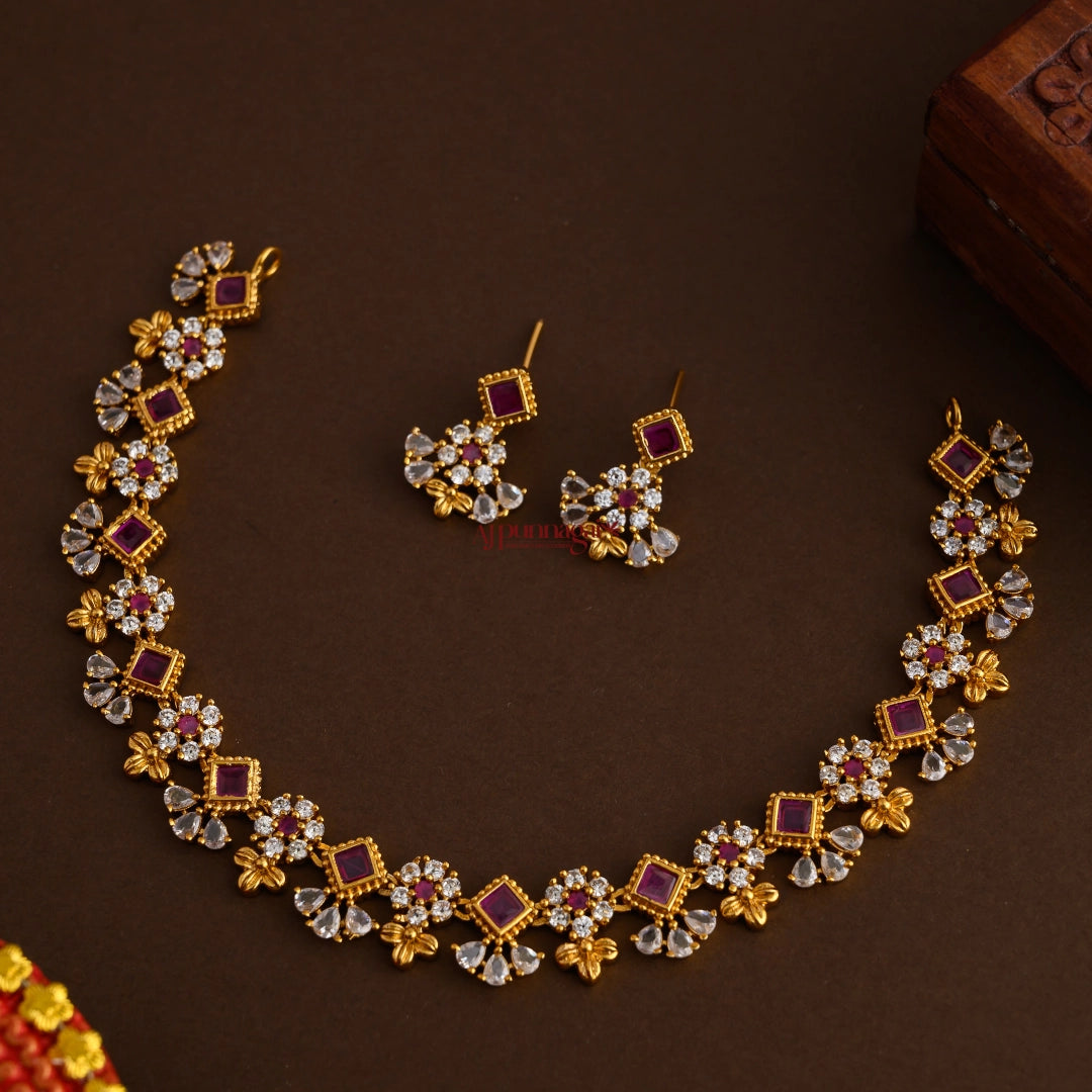 Floral AD Stone Necklace