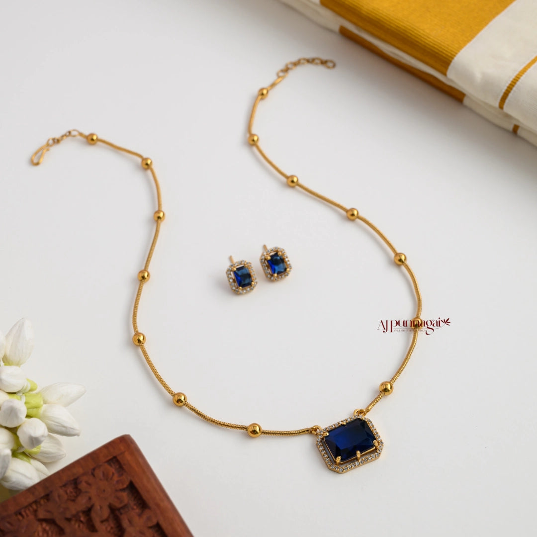 Square AD Stone Necklace - Royal Blue
