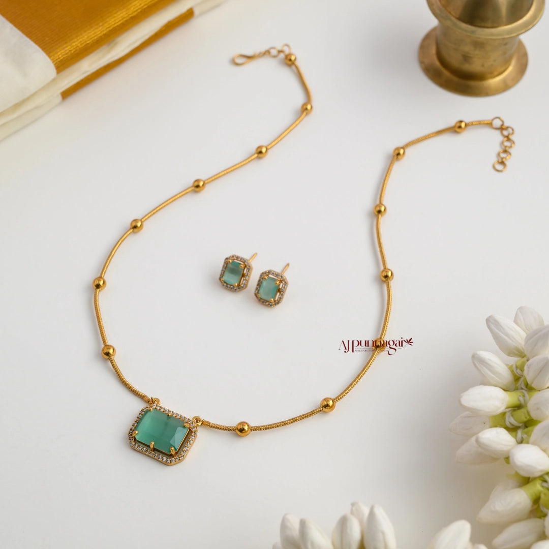Square AD Stone Necklace - Pastel Green