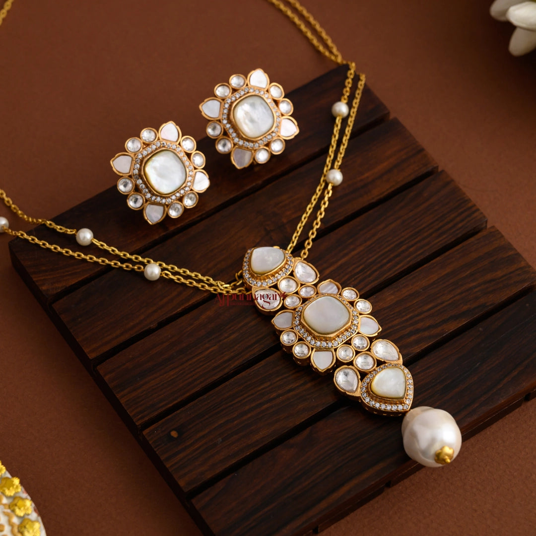 Double Layered Mossanite With Pearl Necklace