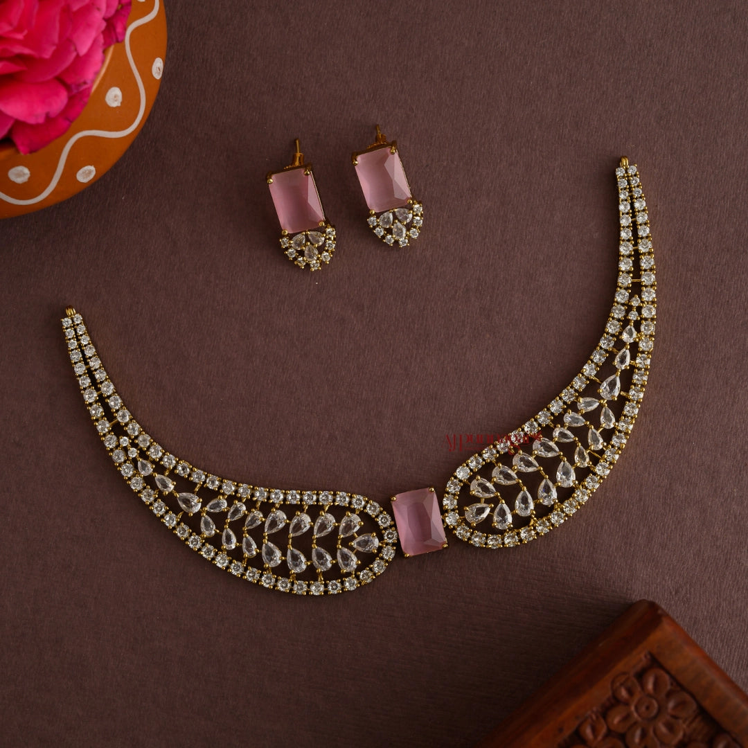Dazzling AD Necklace - Baby Pink