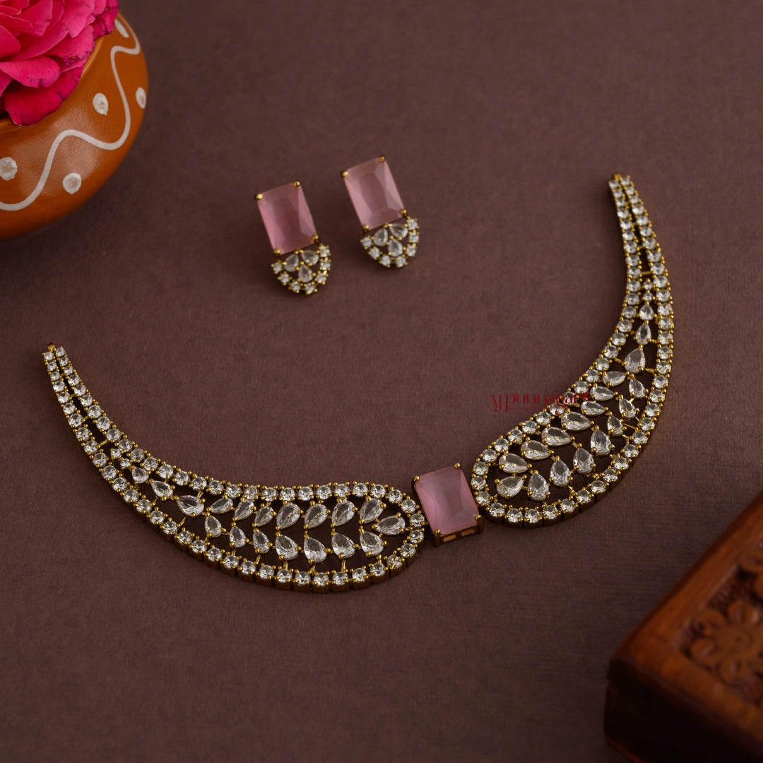 Dazzling AD Necklace - Baby Pink