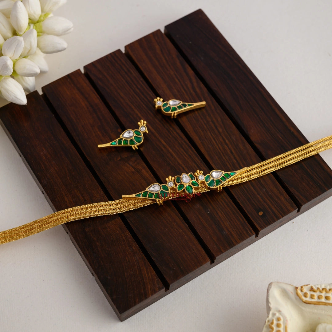 Lotus With Bird Kundan Jadau Necklace - Green