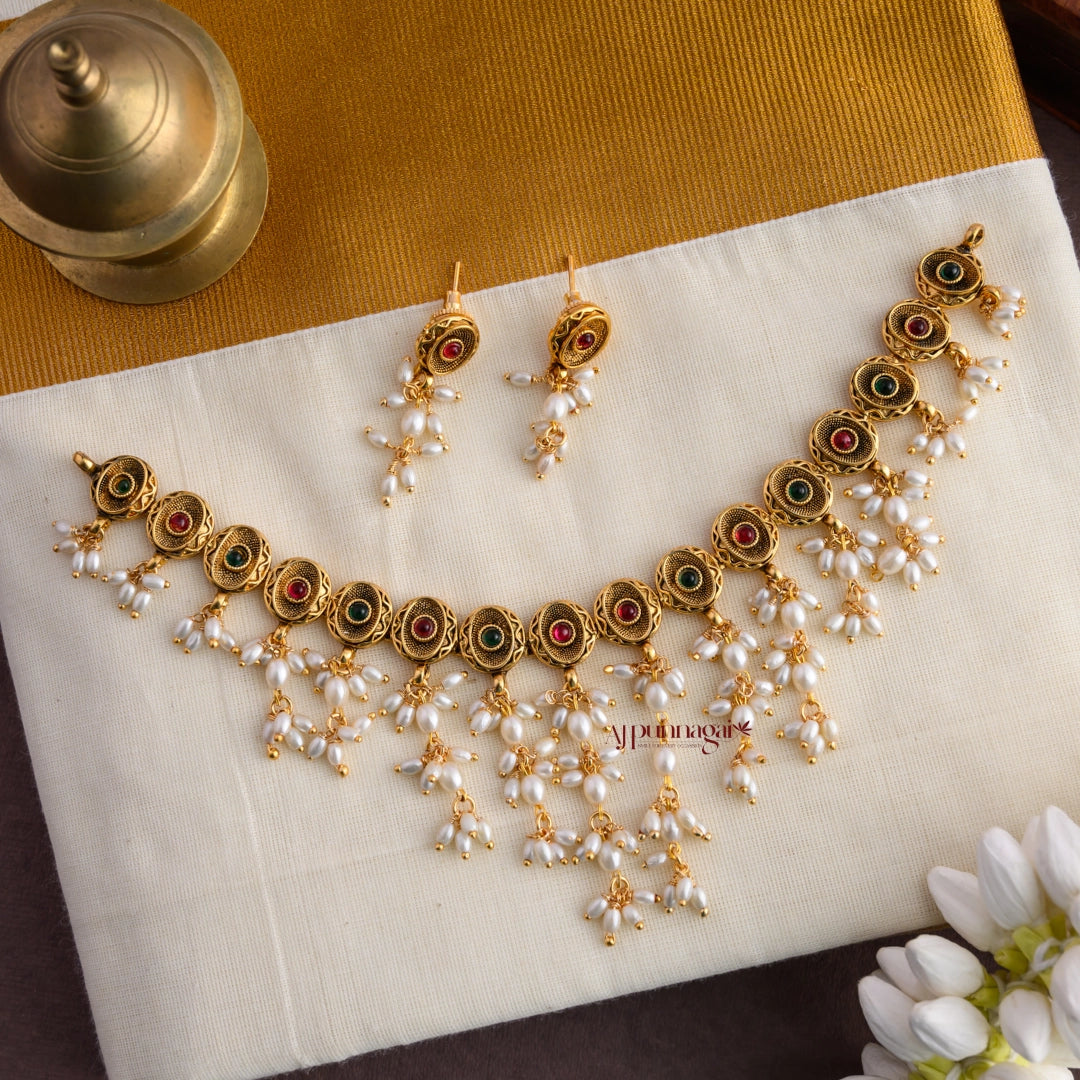 Gold Look Alike Rice Pearl Necklace