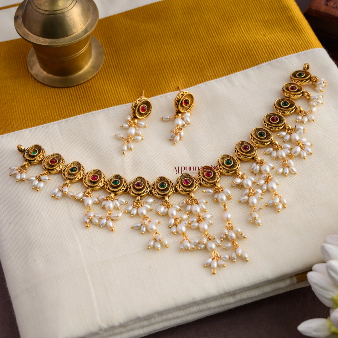 Gold Look Alike Rice Pearl Necklace