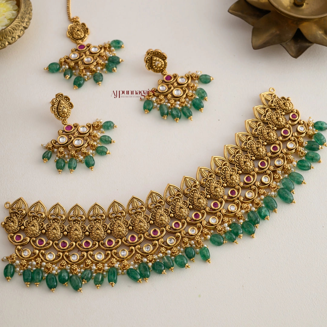 Gold Look Alike Bridal High Neck Choker Combo