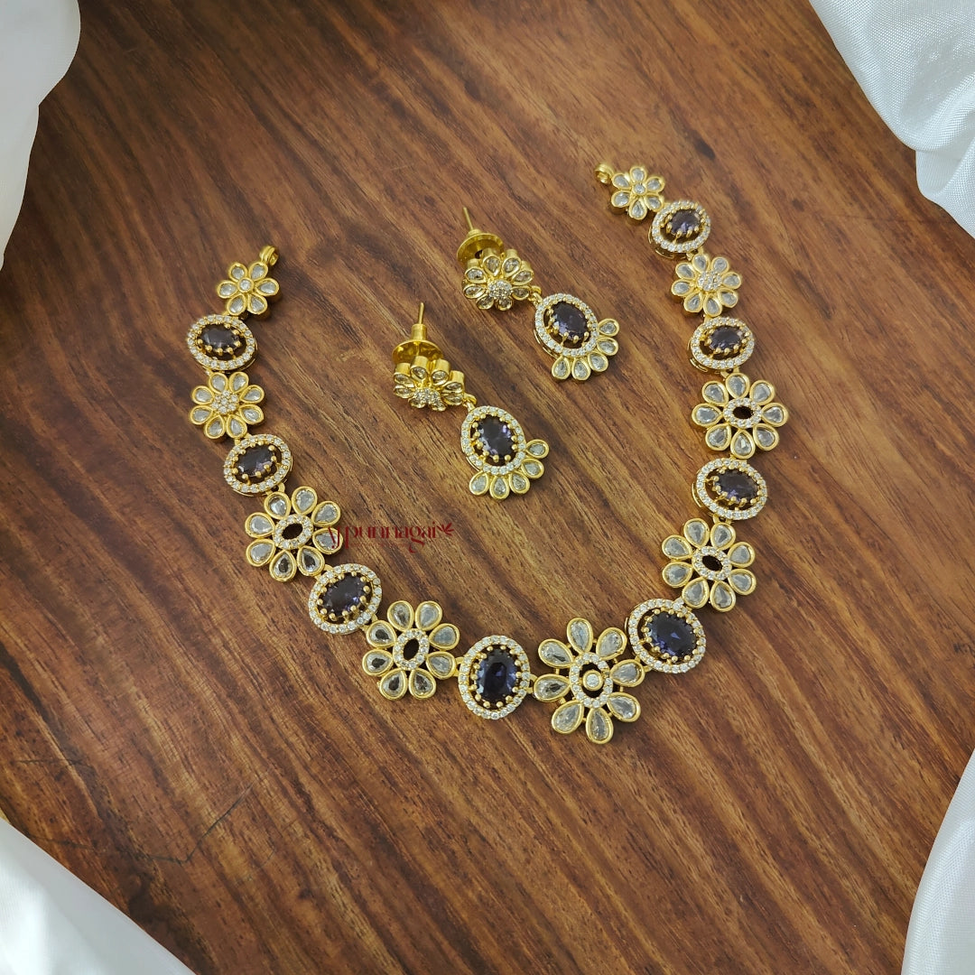 Floral Victorian Necklace - Purple