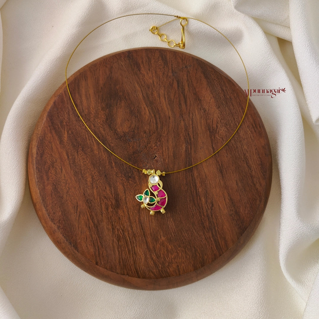 Cute Peacock Jadau Invisible Necklace - Left